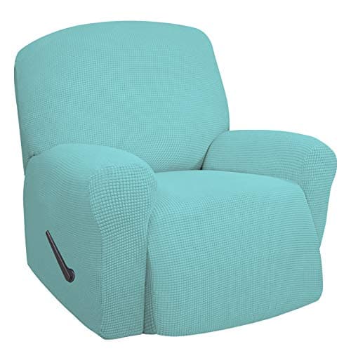 Oversized Recliner Stretch Sofa Slipcover, Dark Gray, Elastic Bottom — Light Green