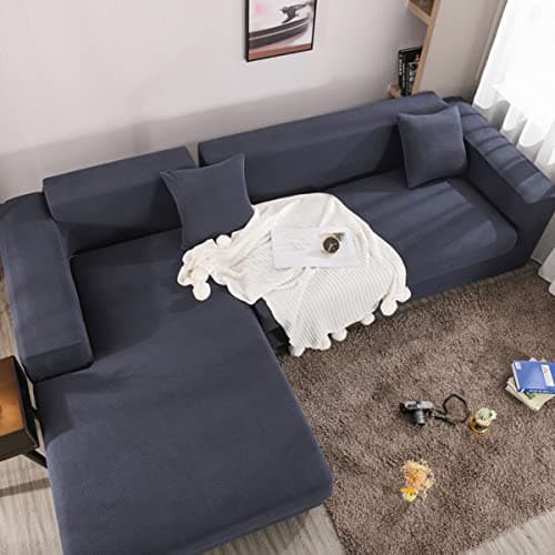 Jacquard Chaise Lounge Covers for Grey 2Seat L Shaped Couch — Cyan