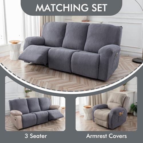 Waterproof Recliner Sofa Slipcover Set for 3 Seater Couch (Dark Gray)