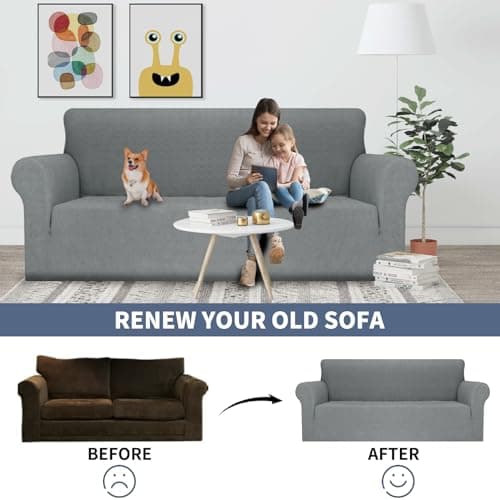 JIVINER Stretch Universal Couch Cover, Light Gray Rhomb, Large