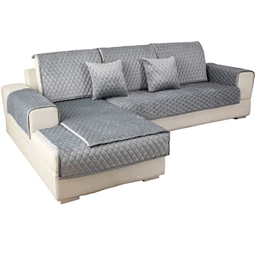Eismodra Dark Gray Anti-Slip Couch Cover, 36"x36" L-Shaped Sectional — Light Gray