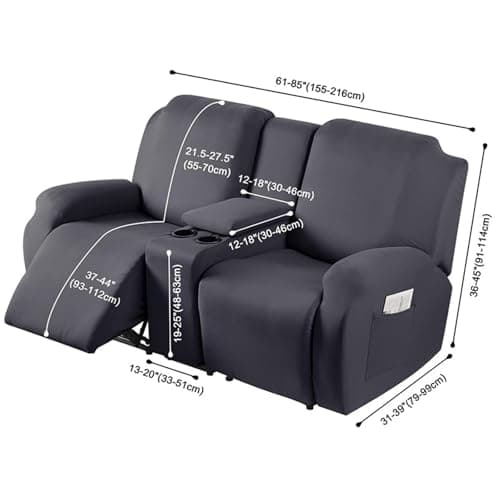 Light Grey Stretch Recliner Sofa Slipcover with Console