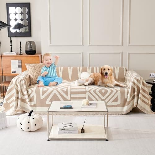 ROOMLIFE Reversible Sofa Covers for 3 Seat Reclining Futon - Washable Kids & Pet Protector 71"x134" — B.boho Khaki