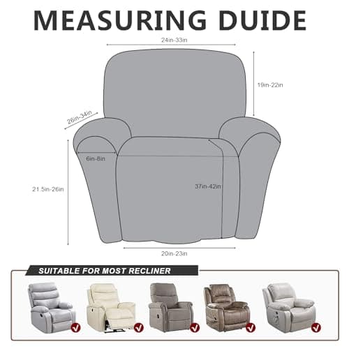 Leather Like Recliner Chair Covers, 4 Pieces for Lazy Boy, Dark Brown, Washable