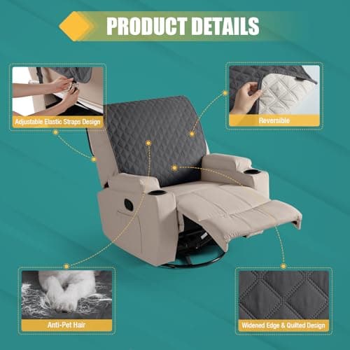 Ruaozz 100% Waterproof Recliner Chair Covers, Charcoal Grey