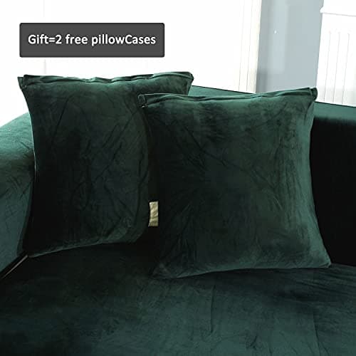 L Shape Stretch Sofa Slipcover for 3 Cushion Couch (Green, 3+3 Seat)