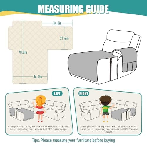 Ruaozz Khaki L-Shaped Recliner & Chaise Sofa Cover