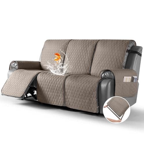 TAOCOCO 100% Waterproof Recliner Sofa Cover, Non-Slip Brown 3 Seater — Taupe