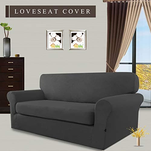 Easy-Going Dark Gray Spandex Microfiber Sofa Slipcover – Kids & Pet Friendly Elastic Bottom