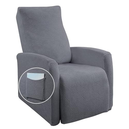 Jacquard Recliner Chair Cover, Taupe, Recliner Protector with Pocket — Jacquard 2-gray