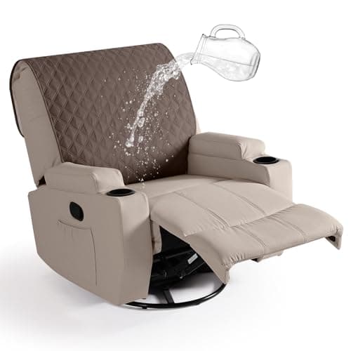Waterproof Recliner Chair Cover with Straps, Dark Grey, Washable - for Reclining Chairs — Brown
