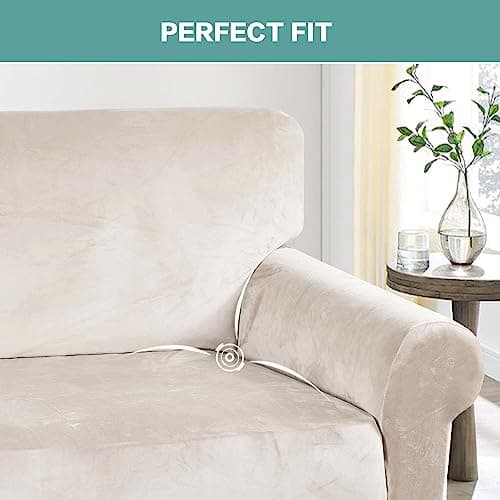 Ivory Turquoise Loveseat Covers for Velvet Couch with Elastic Bottom