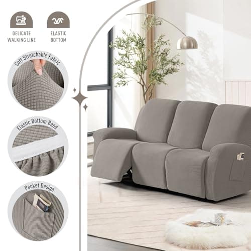 TAOCOCO Stretchable 8-Piece Recliner Sofa Covers Pale Brown
