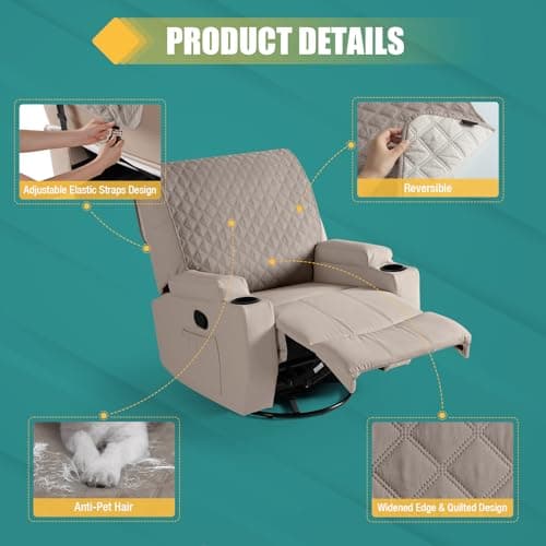 Ruaozz Large Khaki Waterproof Recliner Chair Covers