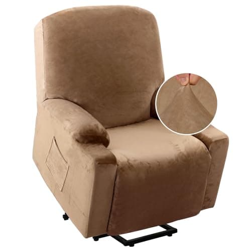 H.VERSAILTEX Grey Soft Velvet Electric Recliner Chair Cover — Camel