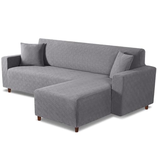 L Shaped Sofa Cover with Pillowcases for Right-Facing Sectional - Charcoal Gray — Light Gray