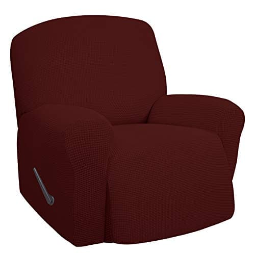 Oversized Recliner Stretch Sofa Slipcover, Dark Gray, Elastic Bottom — Wine
