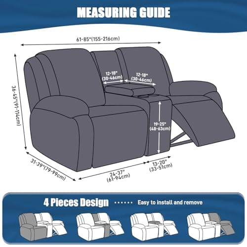 TAOCOCO Coffee 2 Seat Recliner with Console Slipcover