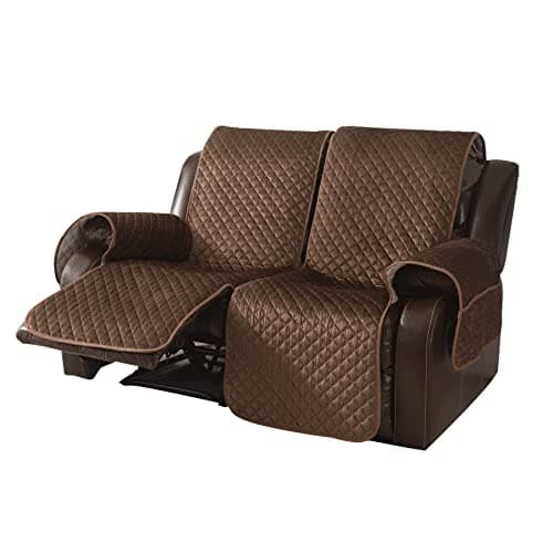 LUFEIJIASHI Brown Velvet Non-Slip 2-Seater Recliner Sofa Covers, Waterproof & Washable