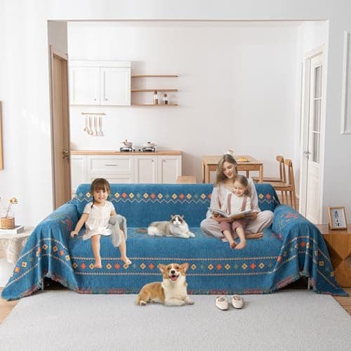 ROOMLIFE Reversible Sofa Covers for 3 Seat Reclining Futon - Washable Kids & Pet Protector 71"x134" — A#boho Blue