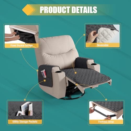 Waterproof Recliner Chair Cover with Pockets for Small Chairs (Charcoal Grey)