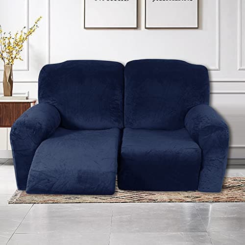 Navy Velvet Recliner Loveseat Cover, Stretch Reclining Slipcover