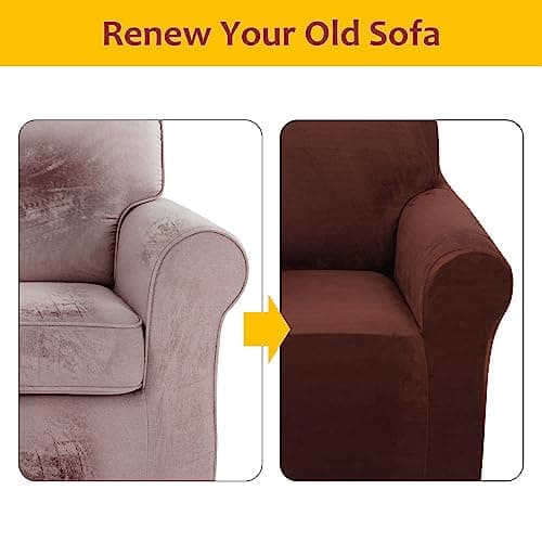 U-NICE HOME Velvet Couch Covers for 3 Cushion Sofas (Large, Chocolate)