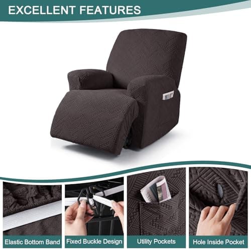 Ruaozz Recliner Sofa Covers for Chocolate 1 Seater Reclining Couches - OEKO-TEX STANDARD 100 Washable Elastic Bottom Pockets