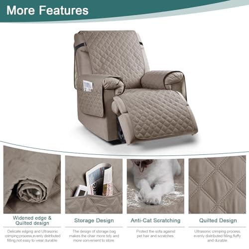 Ruaozz Waterproof Recliner Chair Cover with Elastic Straps for Kids and Dogs, Khaki, 23