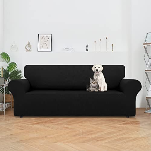 Oversized Sofa Slipcovers for 3 Cushion Couch with Elastic Bottom, Suitable for Kids and Pets (X-Large, Black)