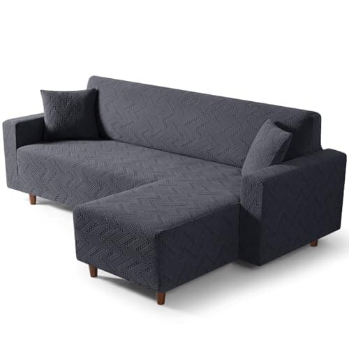 Ruaozz L-Shaped Sofa Slipcover with Chaise Lounge and Throw Pillow Covers, Dark Gray