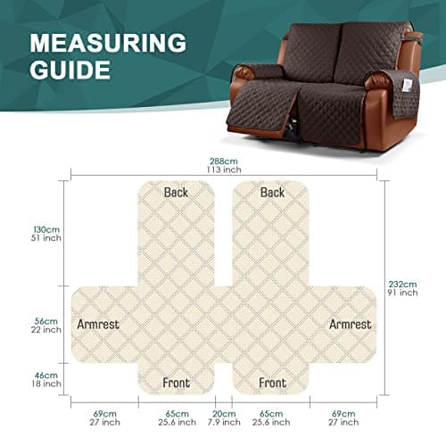Waterproof Recliner Sofa Cover for 2 Seater Couch - Chocolate, Washable Furniture Protector for Kids and Pets