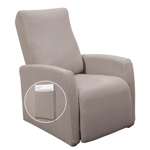 Jacquard Recliner Chair Cover, Taupe, Recliner Protector with Pocket