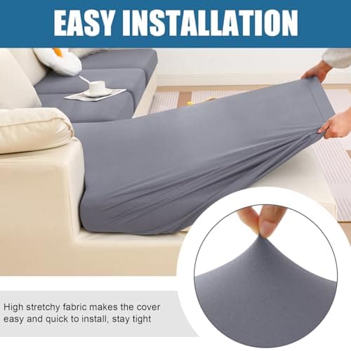 Smiry L-Shaped Chaise Lounge Sofa Cover, Grey, Waterproof & Washable