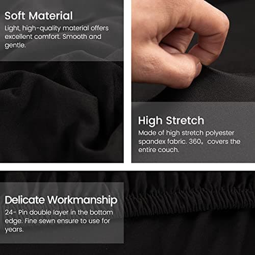 Black 2 Pcs Stretch Sectional Sofa Cover with Pillow Covers for L Shape Couch