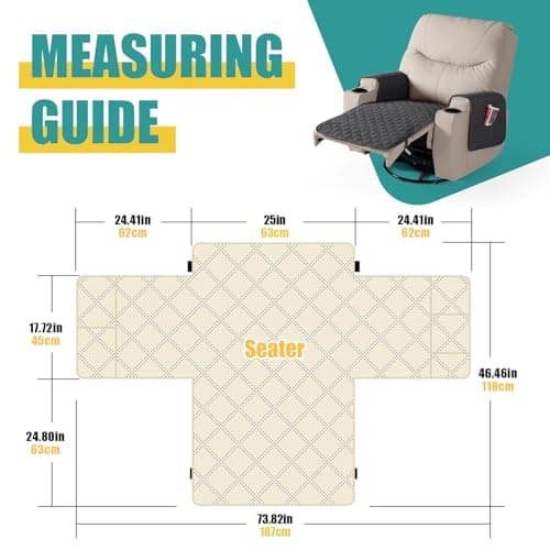 Ruaozz Waterproof Recliner Cover for Reclining Chair with Arms (Charcoal Grey, Medium-25'')
| Ruaozz Non Slip Chair Covers for Reclining Chair with Pocket (Charcoal Grey, Medium-25'')
| Ruaozz Washable Seat Cover for Reclining Chair with Arms (Charc