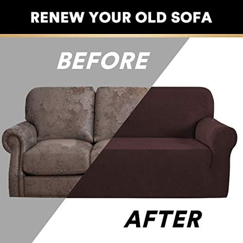 PrinceDeco Stretch Loveseat Sofa Cover, Brown, Washable Pet Friendly