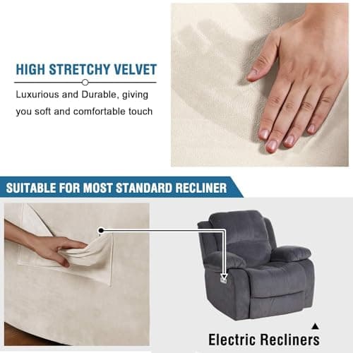 H.VERSAILTEX Ivory Velvet Recliner Chair Cover Washable Protection