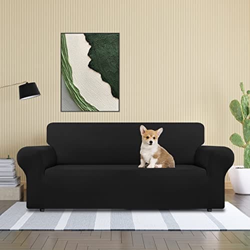 CWK Non-Slip Stretch Couch Covers for 3 Cushion Sofas (Large, Black)