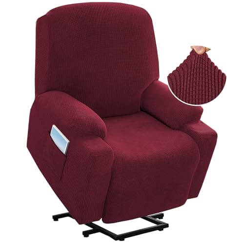 H.VERSAILTEX Grey Soft Thick Jacquard Stretch Recliner Cover with Side Pocket — Burgundy