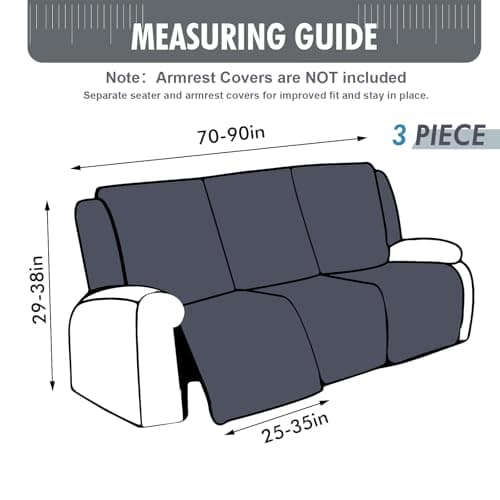 Waterproof Recliner Sofa Slipcover Set for 3 Seater Couch (Dark Gray)