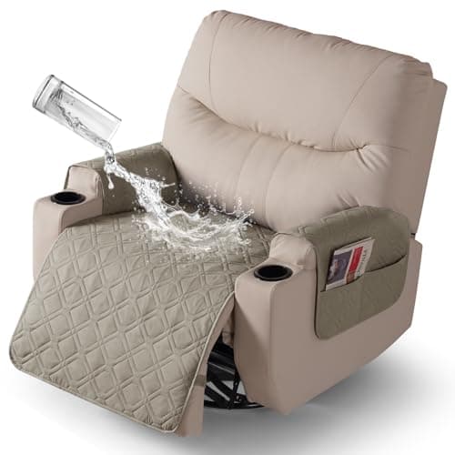 VANSOFY Dark Gray Recliner Chair Covers, 100% Waterproof & Non-Slip — Khaki