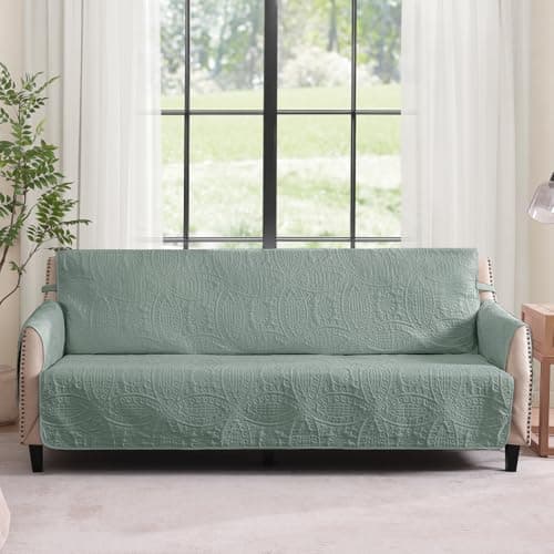 Water-Repellent White Recliner Slipcover, Stay-In-Place Pet-Friendly Washable Cover (22") — Sage Green