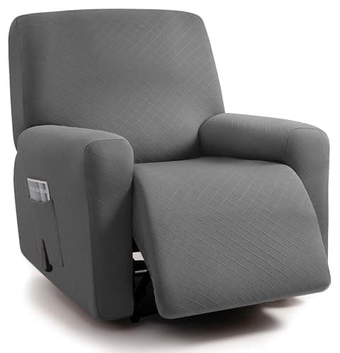 ULTICOR Squared Jacquard Design 3 Seater Recliner Sofa Covers, Dark Grey — Dark Grey