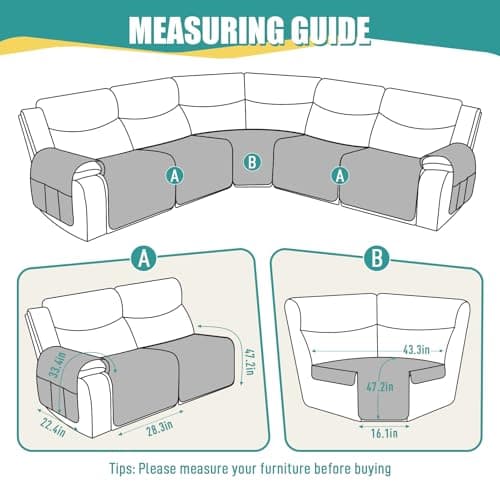 Ruaozz Dark Grey Recliner Sectional Couch & Corner Cover