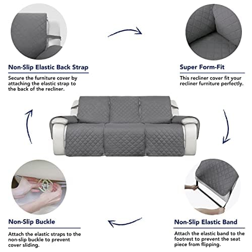 PureFit Water Resistant Reversible Sofa Cover for Reclining Couch (3 Seat, Gray/Light Gray)