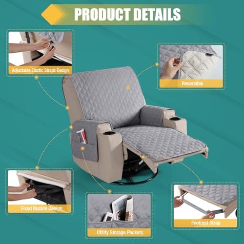 Upgraded Waterproof Recliner Chair Covers, Light Grey