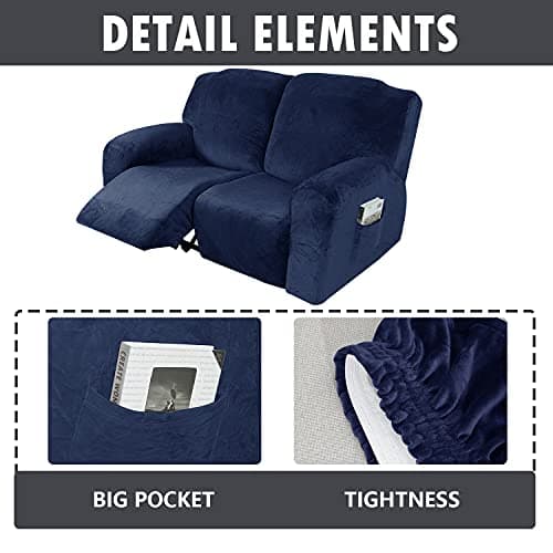 Navy Velvet Recliner Loveseat Cover, Stretch Reclining Slipcover