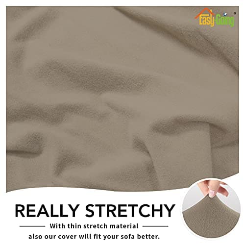 Chocolate Fleece Stretch Slipcover for Sofa, Non-Slip & Washable Couch Protector — Natural