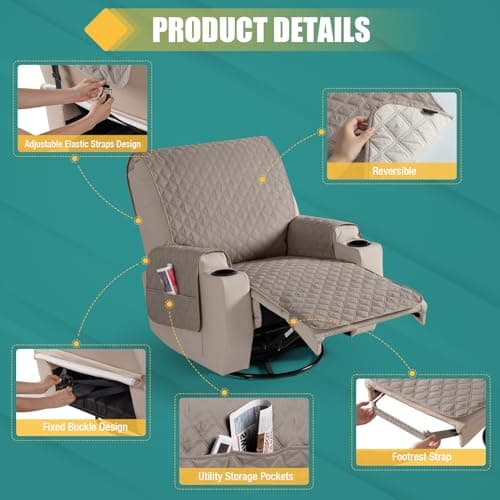 100% Upgraded Waterproof Khaki Recliner Chair Covers